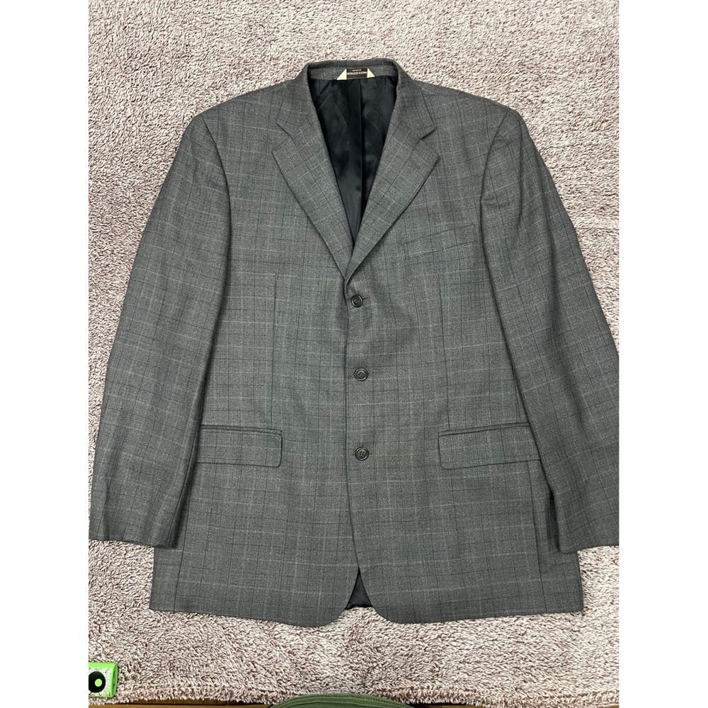 Pronto Uomo Mens 44 Long Grey Glen Plaid 100% Wool 3 Button Blazer Sport Coat